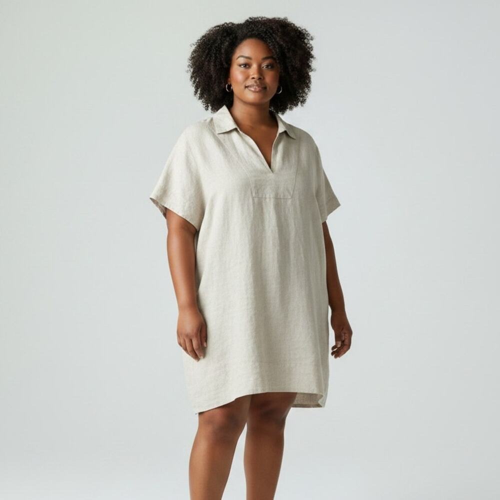 Madewell 100% Linen Short Sleeve Knee Length Dress Women's Sz 3X Beige Pockets